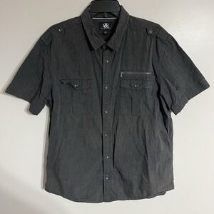 Rock Republic Mens Shirt Size XL Dark‎ Blue Denim Chambray Zip Pocket Button Up